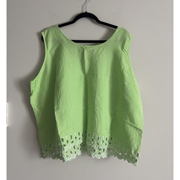 Bob Mackie LINEN Wearable Art PLUS Size 3X Lime Green Embroidered Sleeveless Top - Picture 7 of 8